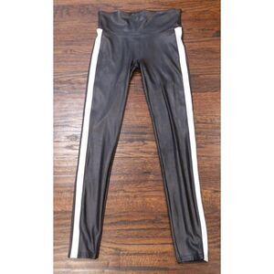 Spanx Women's Black Faux Leather Side Stripe Leggings Size Small